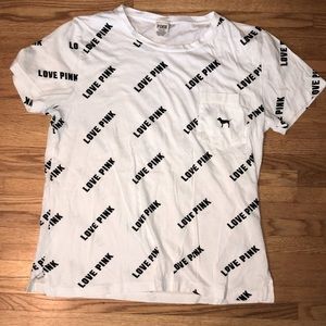 White tshirt with black print from Pink